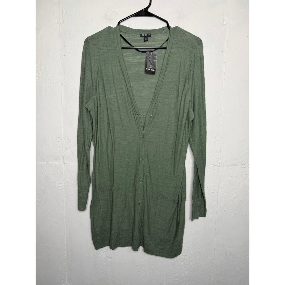 NEW Torrid Womens Green Long Button Down Cardigan Size 00 M/L